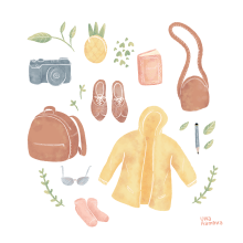Mañu's cozy things. Traditional illustration, Digital Illustration, Watercolor Painting, and Children's Illustration project by Una Ramona - 01.28.2020