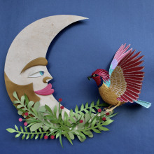 El pájaro copetudo y la Luna. Un proyecto de Ilustración tradicional, Artesanía, Papercraft y Creatividad de Gabriela Castellanos - 07.03.2020