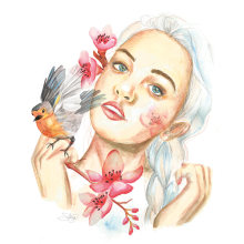 Pájaros en la cabeza. Un proyecto de Ilustración tradicional, Bellas Artes, Diseño gráfico, Ilustración de retrato y Estampación de Sílvia Grau - 09.04.2020