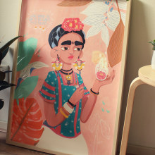 Frida Kahlo painting. Un proyecto de Ilustración tradicional, Pintura y Pintura acrílica de flor mocasin - 13.04.2020