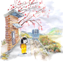 Mi Proyecto del curso: Ilustración en acuarela con influencia japonesa. Un proyecto de Ilustración tradicional y Pintura a la acuarela de Paola Carrera Ramírez - 13.04.2020