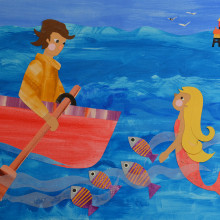 La Pincoya, leyenda Chilena de la Isla de Chiloé. Collage, and Children's Illustration project by Carola Esquivel - 04.14.2020