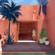 Playa Azul. Un proyecto de Ilustración tradicional, Arquitectura, Arquitectura interior, Ilustración digital e Ilustración arquitectónica de As Chaires - 21.04.2020