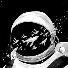 Astronautas. Projekt z dziedziny Trad, c, jna ilustracja i Malowanie pędzlem użytkownika Mika Takahashi - 24.04.2017