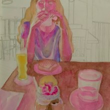Boceto en acuarela . Ilustração de retrato projeto de Akiko Takashima - 25.04.2020