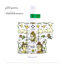 Botella de artista - Pisco Cuatro Gallos. Graphic Design, Digital Illustration, and Artistic Drawing project by Fito Espinosa - 06.14.2018