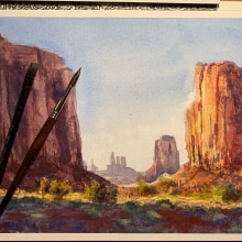 Watercolor: Monument Valley (+ Video) . Un proyecto de Ilustración tradicional, Bellas Artes, Pintura y Pintura a la acuarela de Gabriel Ramos - 29.04.2020