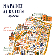 Mapa del Albaicín. Ilustração tradicional projeto de Ángela Alcalá Alcalde - 07.03.2018