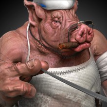 Butcher Pig. Un proyecto de 3D, Diseño de personajes, Modelado 3D y Diseño de personajes 3D de Daniel Carvalho - 09.05.2020