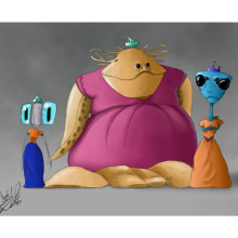 Tres princesas extraterrestres.. Ilustração tradicional, Design de personagens, Ilustração digital, e Desenho digital projeto de camilo lopera - 10.05.2020