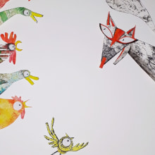 The fable of Chicken Licken. Ilustração tradicional, Colagem e Ilustração infantil projeto de lynkalogirou - 28.05.2020