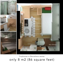 Tiny house 8m2. Un proyecto de 3D, Arquitectura, Arquitectura interior y Arquitectura digital de Una Ana - 03.06.2020