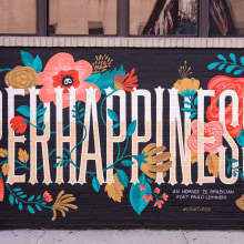 PERHAPPINESS mural pintado com minha amiga Cris Pagnoncelli <3. Illustration, Painting, Calligraph, Lettering, H, and Lettering project by Cyla Costa - 07.28.2020