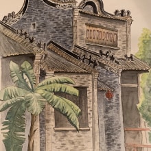 My project in Architectural Sketching with Watercolor and Ink course, traditional architecture in my hometown in southern China. Un proyecto de Programación de litchi - 09.08.2020