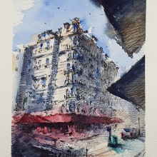 My project in Architectural Sketching with Watercolor and Ink course. Watercolor Painting, and Artistic Drawing project by John Yun - 08.09.2020