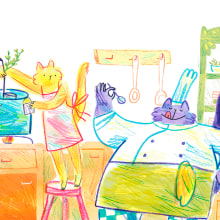 Kitty Kitchen. Ilustração tradicional e Ilustração infantil projeto de Cris Martín - 21.08.2020