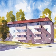 My project in Architectural Sketching with Watercolor and Ink course. House in Gothenburg, Sweden. Un proyecto de Ilustración arquitectónica de funke.jan - 01.09.2020