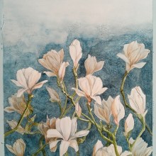Mi Proyecto del curso: Magnolias sobre fondo azul. Un proyecto de Bellas Artes de Noelia Bravo Chaves - 02.09.2020