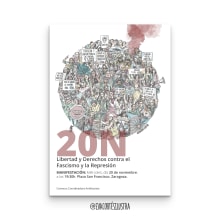 Cartel macro-manifestación aragonesa 20N contra la represión 2019. Un progetto di Illustrazione tradizionale, Graphic design e Design di poster  di Eva Cortés Jiménez - 20.11.2019