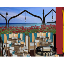 Resort Restaurante - RRMP. Un proyecto de 3D, Diseño de interiores y Diseño 3D de Priscila Pedre - 18.09.2020