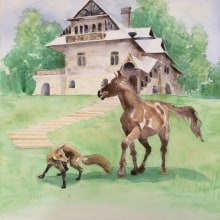 A Horse and a Fox. . Un proyecto de Ilustración tradicional de A KJ - 24.09.2020