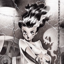 The Bride of Frankenstein. Traditional illustration project by Elysa Castro - 10.06.2020
