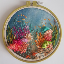 Mi proyecto: un arrecife de coral.. Un progetto di Pittura ad acquerello e Ricamo di Ana María Herrera Yervis - 22.10.2020