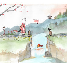 Mi Proyecto del curso: Ilustración en acuarela con influencia japonesa. Ilustração e Ilustração infantil projeto de Estela Corral Vázquez - 29.10.2020