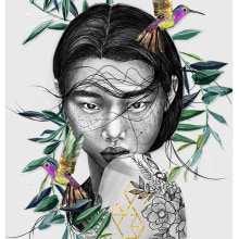 Hummingbird Digital Illustration. Un proyecto de Ilustración tradicional, Ilustración digital, Ilustración de retrato y Dibujo digital de Amy Pearson - 06.11.2020