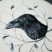 Common Raven. Bordado, e Tecido projeto de Yulia Sherbak - 12.11.2020
