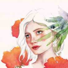 The girl and the poppies. Un proyecto de Pintura a la acuarela de Julia Hoyle - 09.11.2020
