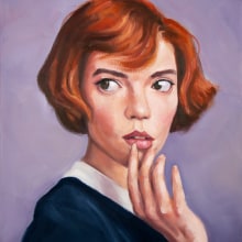 The Queen´s Gambit - Beth Harmon. Pintura, Ilustração de retrato, e Pintura a óleo projeto de Rubén Megido - 07.12.2020