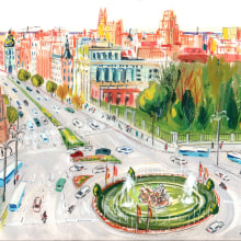 gouache con MARU GODAS. Plaza de Cibeles en Madrid.. Gouache Painting project by chenza - 12.21.2020