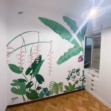 Mural botánico tropical. Un proyecto de Pintura acrílica de Romina Noel Campanelli - 06.01.2021