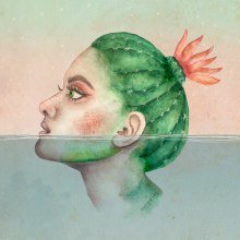 Cactus woman. Traditional illustration, Watercolor Painting, and Portrait Drawing project by Maidee Triviño - 01.24.2021