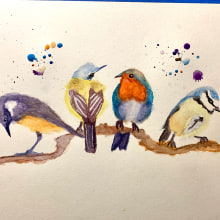 My project in Artistic Watercolor Techniques for Illustrating Birds course. Watercolor Painting project by willowrhee - 01.28.2021