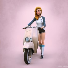 Biker girl. 3D, Modelagem 3D, Design de personagens 3D, e 3D Design projeto de Miguel Miralles - 18.10.2020