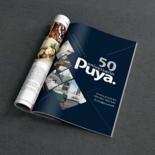 Identidad Puya 50 aniversario + Etiqueta de vino + Publicidad revista / Saneamientos Puya. Advertising, Br, ing, Identit, and Editorial Design project by Sito Morales - 02.01.2019