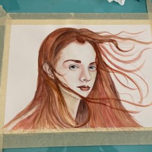 My first portrait - Watercolor portrait from a photograph w Sol Barrios course. Un proyecto de Pintura a la acuarela de Jennie Eldridge Calderon - 08.02.2021