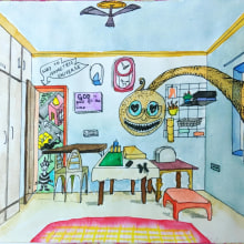 My room in 1 point perspective from TURN YOUR DOODLES INTO ART. Traditional illustration, Drawing, Watercolor Painting, Artistic Drawing, Children's Illustration, Architectural Illustration & Ink Illustration project by Piyali Das - 02.13.2021