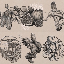 October Drawing Challenge in Tattoo style. Traditional illustration, Digital Illustration, Tattoo Design, Botanical Illustration, and Digital Drawing project by Ksenia - 10.20.2021