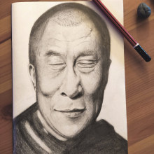Dalai Lama Portrait Final Project. My project in Realistic Portrait with Graphite Pencil course. Un proyecto de Dibujo de Rob S W - 25.02.2021