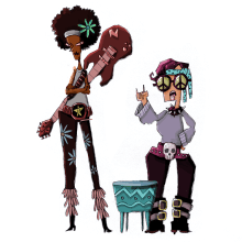 "Las 2 Rockeras Hippies y Los 2 Astronautas Circenses".. Un proyecto de Ilustración tradicional, Diseño de personajes y Dibujo de Jorge Cha - 19.01.2020