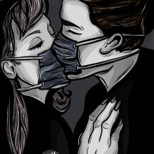 Pandemic Kiss. Fine Arts, Digital Illustration, and Digital Drawing project by Angela Langlais Gómez - 12.13.2020