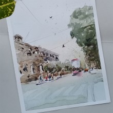 Paisaje urbano de mi ciudad. Un proyecto de Pintura a la acuarela de Gustavo Bareiro - 28.03.2021