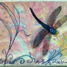 Dragonfly textile art. Bordado, Tecido, e Tingimento têxtil projeto de Sandra - 30.03.2021