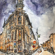 Five corners Petersburg - My project in Architectural Sketching with Watercolor and Ink course. Un proyecto de Ilustración arquitectónica de Светлана Хэйро - 31.03.2021