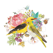 pájaros botánicos. Un proyecto de Ilustración tradicional, Bellas Artes, Pintura a la acuarela e Ilustración botánica de Anna Valpuesta Farré - 05.04.2021