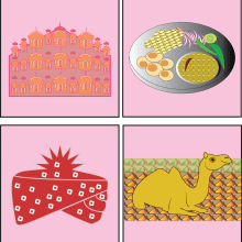 4 Icons to depict what I encountered on my first day during my trip to Jaipur, Rajasthan. Traditional illustration, Graphic Design, Logo Design, Digital Illustration, Digital Design, and Digital Drawing project by Piyali Das - 04.10.2021