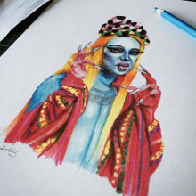 Retrato "La Roja". Un proyecto de Ilustración tradicional, Ilustración de retrato y Dibujo de Retrato de Cintli Cordova - 12.04.2021